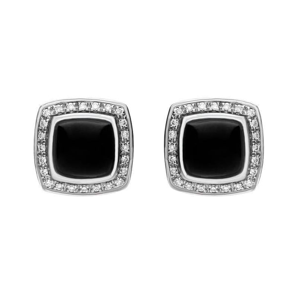 18ct White Gold Whitby Jet 0.18ct Diamond Square Stud Earrings E1334