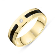 18ct Yellow Gold Whitby Jet Diamond 6mm Patterned Wedding Band Ring R1194_6