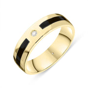 18ct Yellow Gold Whitby Jet Diamond 6mm Patterned Wedding Band Ring R1195_6