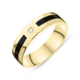18ct Yellow Gold Whitby Jet Diamond 6mm Patterned Wedding Band Ring R1195_6