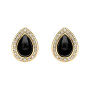 18ct Yellow Gold Whitby Jet Diamond Pear Pave Edge Stud Earrings E1361