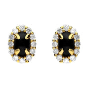 18ct Yellow Gold Whitby Jet 0.23ct Diamond Oval Earrings E1330