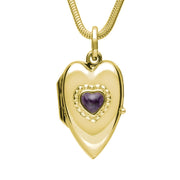 9ct Yellow Gold Blue John Beaded Edge Heart Locket Necklace. P2104.