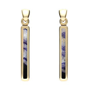 9ct Yellow Gold Blue John Short Slim Drop Earrings E1071