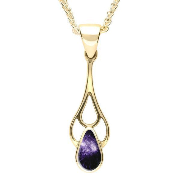 9ct Yellow Gold Blue John Pear Spoon Necklace. P162.