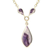 9ct Yellow Gold Blue John Three Stone Pear Necklace