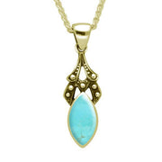 9ct Yellow Gold Turquoise Marquise Drop Necklace. P089.