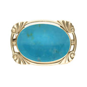 9ct Yellow Gold Turquoise Oblong Oval Shaped Brooch, M012