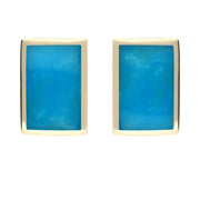 9ct Yellow Gold Turquoise Oblong Stud Earrings. E014.