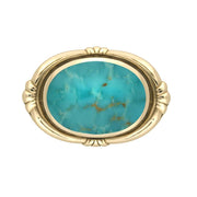 9ct Yellow Gold Turquoise Oval Fleur Brooch M057