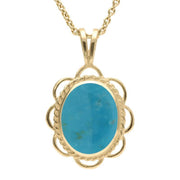 9ct Yellow Gold Turquoise Rope Edged Oval Frill Necklace, P037