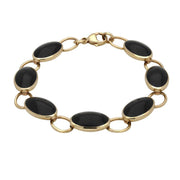 9ct Yellow Gold Whitby Jet 7 Stone Oval Bracelet B831