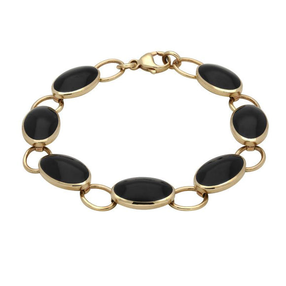 9ct Yellow Gold Whitby Jet 7 Stone Oval Bracelet B831