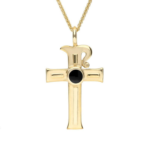 9ct Yellow Gold Whitby Jet Celtic Cross Necklace P196