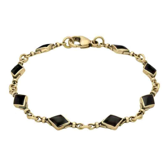 9ct Yellow Gold Whitby Jet Diamond Shaped Bracelet B186