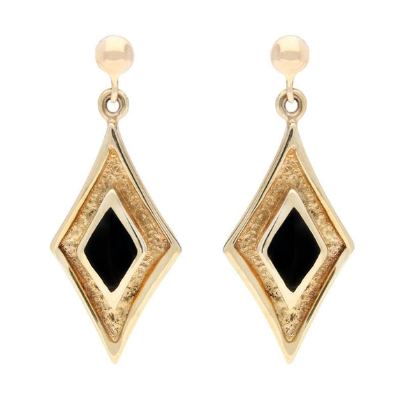 9ct Yellow Gold Whitby Jet Diamond Shaped Drop Earrings E200