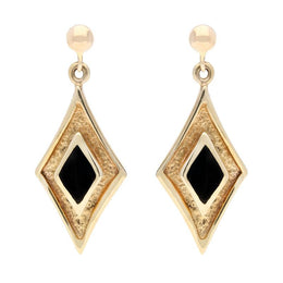 9ct Yellow Gold Whitby Jet Diamond Shaped Drop Earrings E200