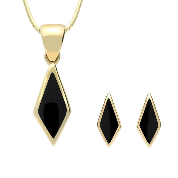 9ct Yellow Gold Whitby Jet Dinky Diamond Two Piece Set