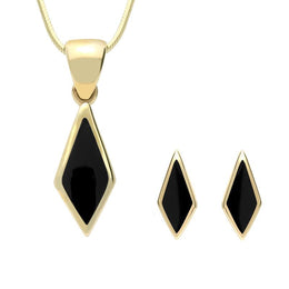 9ct Yellow Gold Whitby Jet Dinky Diamond Two Piece Set