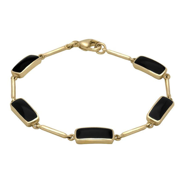 9ct Yellow Gold Whitby Jet Five Stone Oblong Bar Bracelet B636