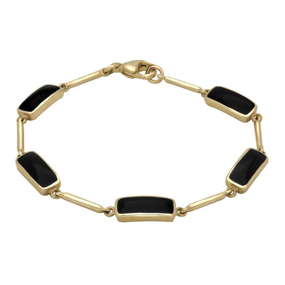 9ct Yellow Gold Whitby Jet Five Stone Oblong Bar Bracelet B636