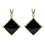 9ct Yellow Gold Whitby Jet Rhombus Drop Earrings, E078.