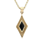 9ct Yellow Gold Whitby Jet Kite Shaped Framed Necklace P252