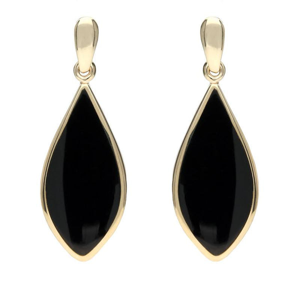 9ct Yellow Gold Whitby Jet Pointed Pear Drop Earrings E218