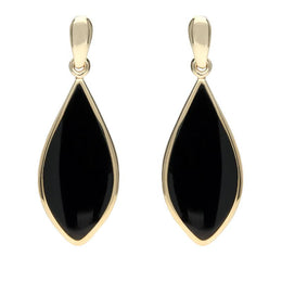 9ct Yellow Gold Whitby Jet Pointed Pear Drop Earrings E218