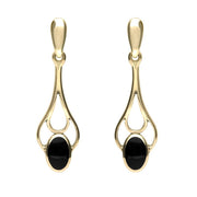9ct Yellow Gold Whitby Jet Spoon Drop Earrings E138