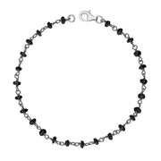 00109606  Rhodium Plate Whitby Jet 4mm Bead Chain Link Bracelet, B945.