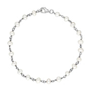 00117736  Sterling Silver White Pearl Bead Chain Link Bracelet, B945W.