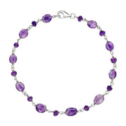 00117744  Sterling Silver Amethyst Bead Chain Link Bracelet, B945.