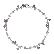 00117752  Sterling Silver Labradorite Amethyst 4mm Bead Chain Link Bracelet, B945.