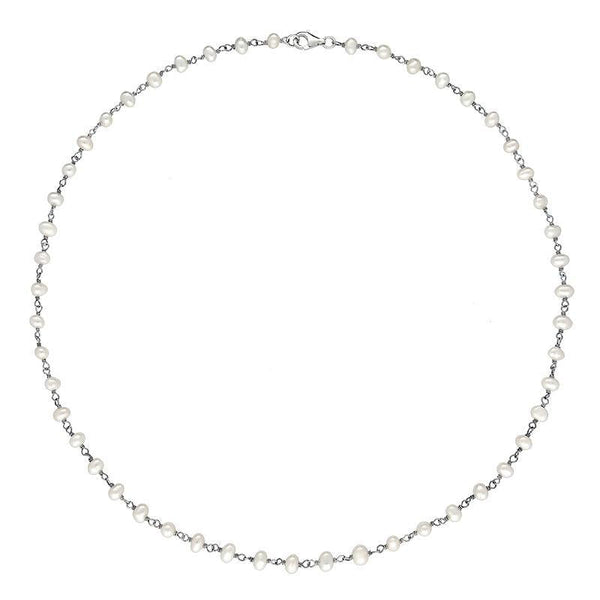 00117733 Sterling Silver White Pearl Bead Chain Link Necklace, N952_18W.