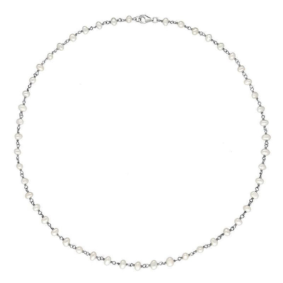 00117733 Sterling Silver White Pearl Bead Chain Link Necklace, N952_18W.