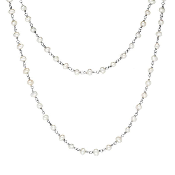 00117735 Sterling Silver White Pearl Bead Chain Link Necklace, N952_30W.
