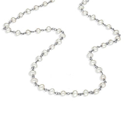 00117735  Sterling Silver White Pearl Bead Chain Link Necklace, N952_30W.
