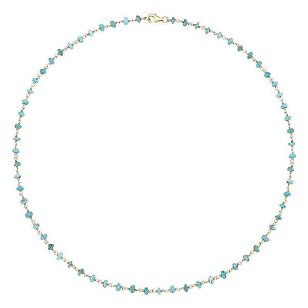 00117869 Yellow Gold Plate Turquoise 4mm Bead Chain Link Necklace, N952_18.