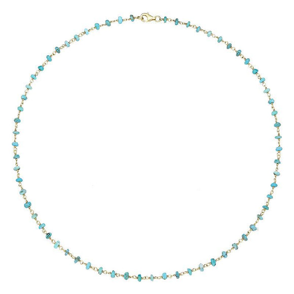00117869 Yellow Gold Plate Turquoise 4mm Bead Chain Link Necklace, N952_18.