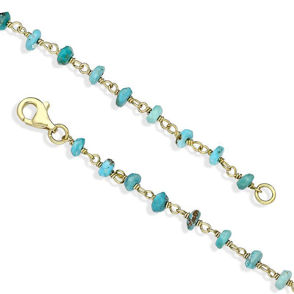 Yellow Gold Plate Turquoise 4mm Bead Chain Link Necklace, N952_24.