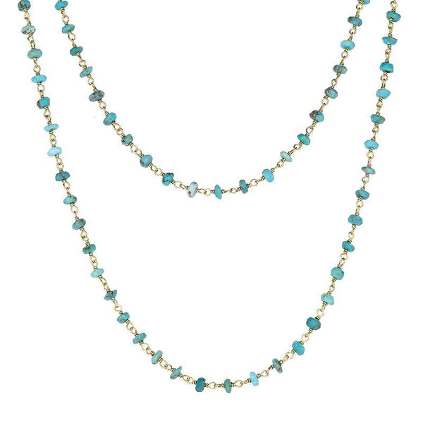 Yellow Gold Plate Turquoise 4mm Bead Chain Link Necklace, N952_30.
