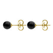 Yellow Gold Whitby Jet 5mm Ball Stud Earrings, E1343.