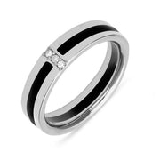 Platinum Whitby Jet Diamond Inlaid Band Ring. R632.