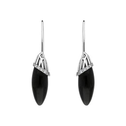 Platinum Whitby Jet Diamond Cosmic Hook Drop Earrings, E1237.