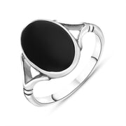 Sterling Silver Whitby Jet Heritage Oval Split Shoulder Ring