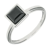 Sterling Silver Whitby Jet Square Plain Stacking Ring R865