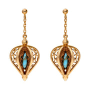 Rose Gold Vermeil Turquoise Flore Filigree Drop Earrings E1781