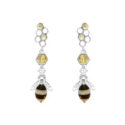 Sterling Silver Yellow Gold Vermeil Amber Bee and Honeycomb Earrings, E2464.
