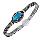 Sterling Silver Turquoise Foxtail Marquise Bracelet. B969.